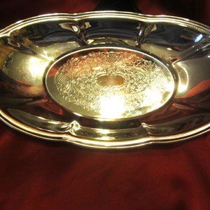 VTG SILVER PLATED METAL BREAD/SERVING BOWL W/SCROLLING, OVAL